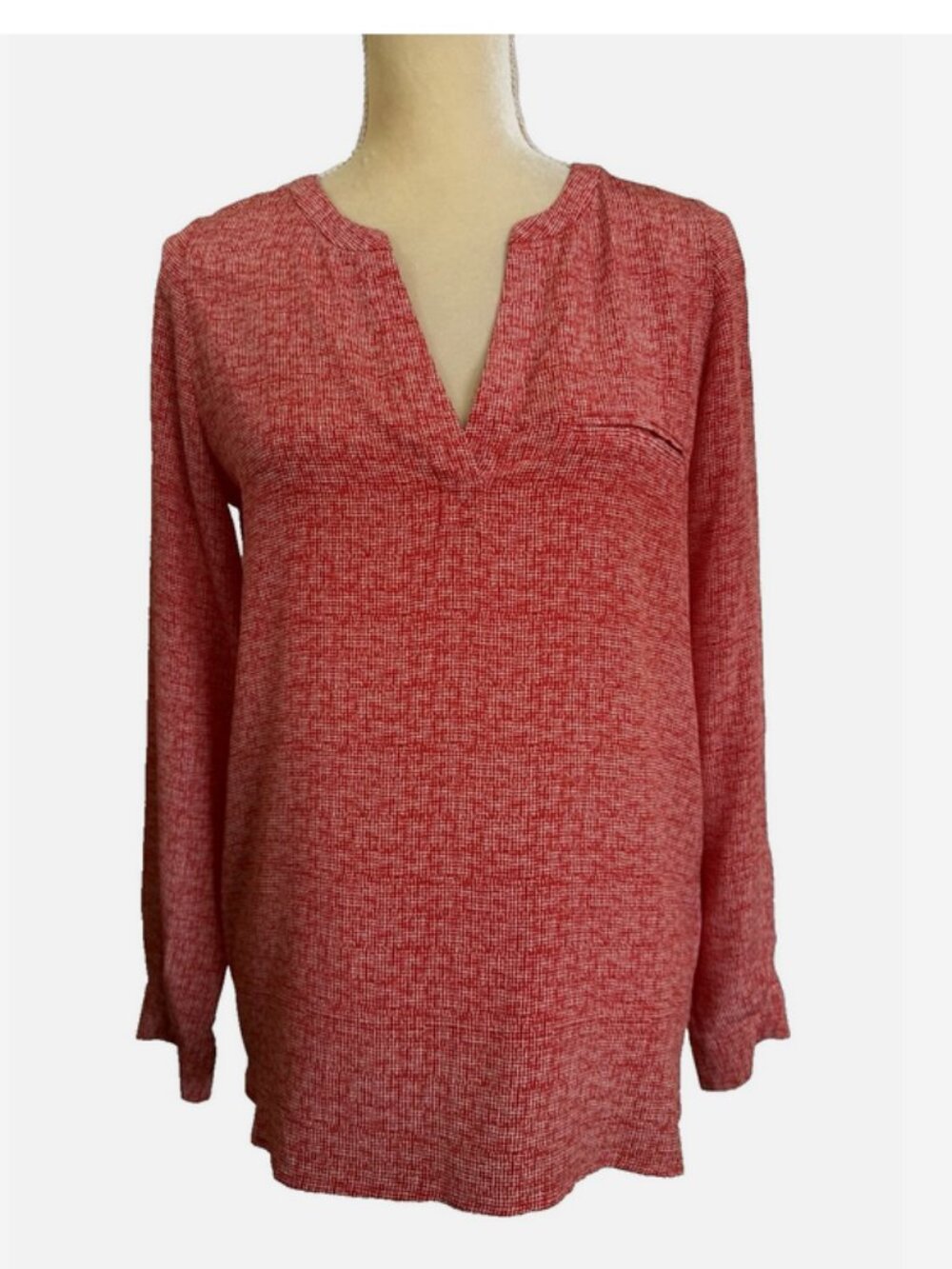 JOIE Long Sleeve 100% Silk Marsher Top XS Fiery Red Textural Print